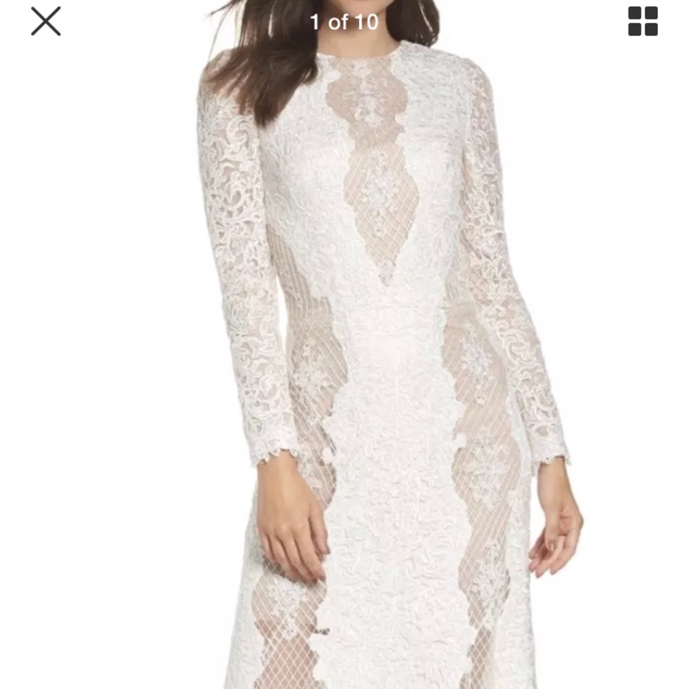$1078 Tadashi Lace and Mesh Trumpet Wedding Gown